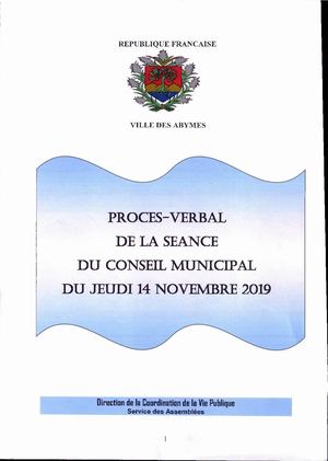 Procès-Verbal du Conseil Municipal du Jeudi 14 Novembre 2019