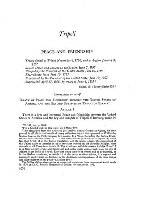 UNITED STATES & TRIPOLI: TREATY OF PEACE AND FRIENDSHIP  [1797]