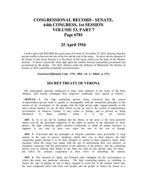 SECRET TREATY OF VERONA:   AUSTRIA   [1822]