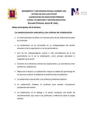 Ideas Principales De La Lectura