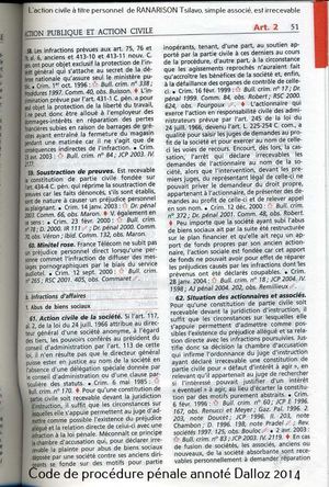 2014 Article 2 Du Cpp Français Annotation Dalloz L'action Civile D'un Associé Est Irrecevable Bds
