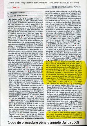 2008 Article 2 Du Cpp Français Annotation Dalloz L'action Civile D'un Associé Est Irrecevable Bds