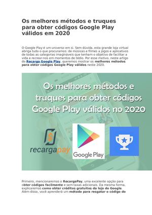 Os Melhores Métodos E Truques Para Obter Códigos Google Play Válidos Em 2020