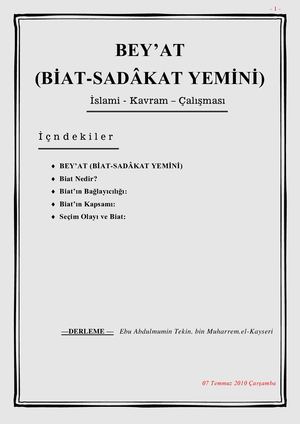 BEY’AT - BİAT SADÂKAT YEMİNİ__KAVRAMI = Ebu Abdulmumin Tekin Mıhçı =.