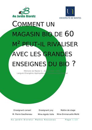 Mémoire Master 1 - Comment un magasin bio de 60m² peut-il rivaliser avec les grandes enseignes du bio ?