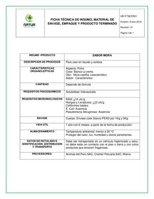 Ficha Tecnica Sabor Mora