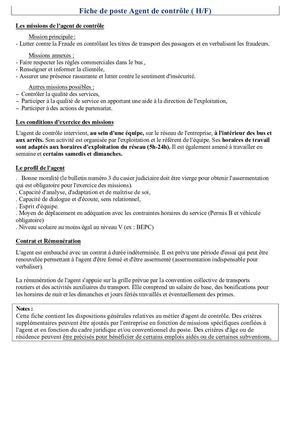 Humanisation Fiche De Poste Agent De Contrôle 07012020