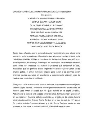 DIAGNOSTICO ESCUELA PRIMARIA PROFESORA JUSTA LEDESMA