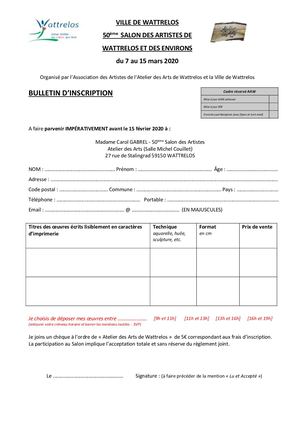 2020 Bulletin D'inscription Salon Des Artistes