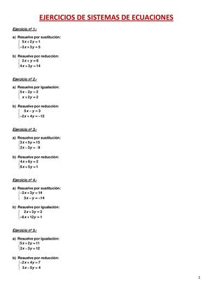 Ejercicios De Sistemas De Ecuaciones
