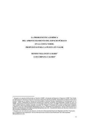 Problemática Jurídica del aprovechamiento del espacio publico en La Costa Verde: Propuestas para su puesta en valor.