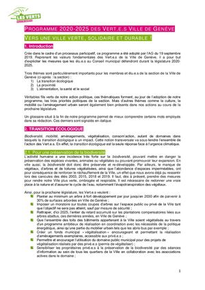 Programme Vert E S Ville De Genève 2020 2025