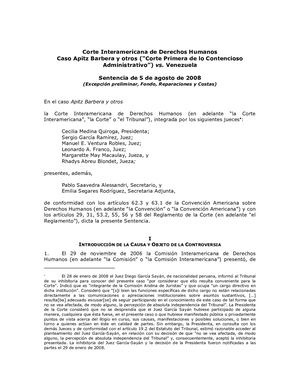 Análisis de Sentencias - CIDH sobre Independencia Judicial, caso Apitz Barbera y Otros (Corte primera de lo Contencioso Administrativo) Vs. Venezuela