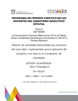 ACTIVIDADES CURSO TALLER CON BASE AL CRONOGRAMA
