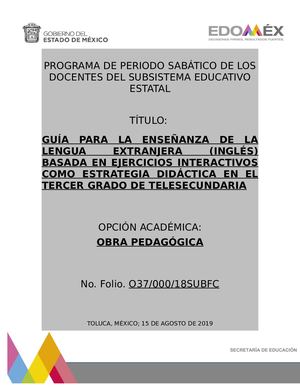 GUÍA PARA LA ENSEÑANZA DE LA LENGUA EXTRANJERA (INGLÉS) BASADA EN EJERCICIOS INTERACTIVOS COMO ESTRATEGIA DIDÁCTICA EN EL TERCER GRADO DE TELESECUNDARIA