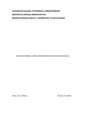 Analisis, Formulacion E Implantacion De Estrategias Jose Medina