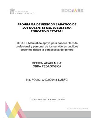 MANUAL DE APOYO PARA CONCILIAR LA VIDA PROFESIONAL Y PERSONAL DE LOS SERVIDORES PÚBLICOS DOCENTES DESDE LA PERSPECTIVA DE GENERO