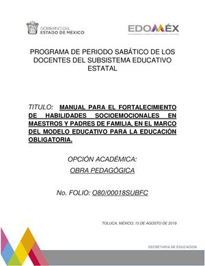 MANUAL PARA EL FORTALECIMIENTO DE HABILIDADES SOCIEMOCIONALES EN MAESTROS Y PADRES DE FAMILIA EN EL MARCO DEL MODELO EDUCATIVO PARA LA EDUCACIÓN OBLIGATORIA