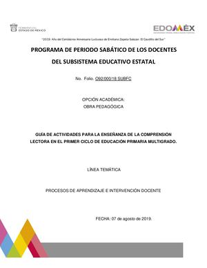 GUÍA DE ACTIVIDADES PARA LA ENSEÑANZA DE LA COMPRENSIÓN LECTORA EN EL PRIMER CICLO DE EDUCACIÓN PRIMARIA MULTIGRADO