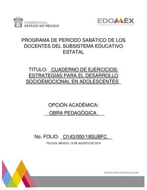 CUADERNO DE EJERCICIOS: ESTRATEGIAS PARA EL DESARROLLO SOCIOEMOCIONAL EN ADOLESCENTES