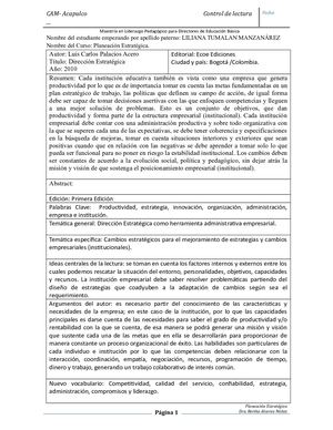 Cuadro De Control De Lectura