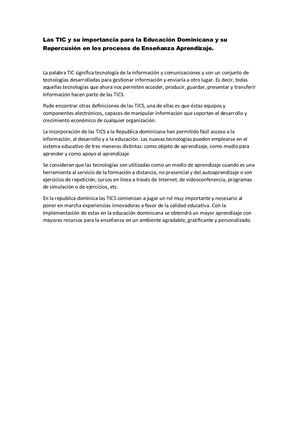 Las Tic Y Su Importancia Para La Educación Dominicana Y Su Repercusión En Los Procesos De Enseñanza Aprendizaje