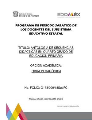 ANTOLOGÍA DE SECUENCIAS DIDÁCTICAS EN CUARTO GRADO DE EDUCACIÓN PRIMARIA