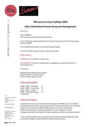 TBS Summer School UG6 IHRM Syllabus