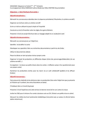 Objectifs Séquence 6ème Le Conte