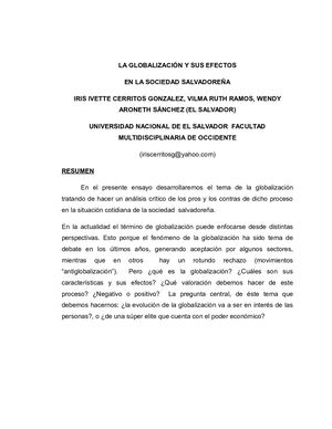 La Globalización Y Sus Efectos En La Sociedad Salvadoreña