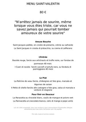 Menu Saint Valentin 2020