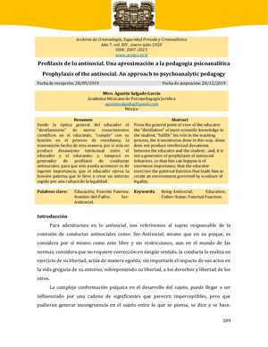 Profilaxis de lo antisocial. Una aproximación a la pedagogía psicoanalítica