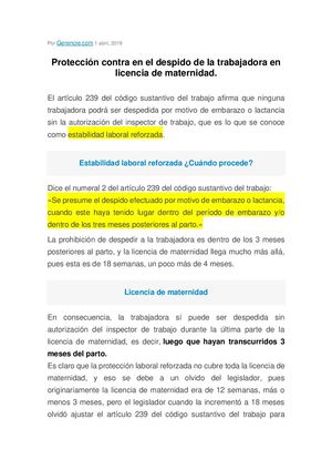 Terminación Del Contrato De Trabajo Durante La Licencia De Maternidad