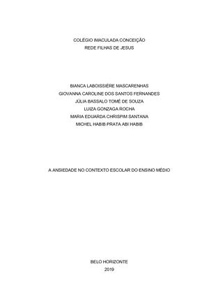 A ANSIEDADE NO CONTEXTO ESCOLAR DO ENSINO MÉDIO