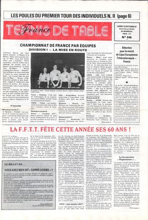 1987 10 446 FRANCE TENNIS DE TABLE