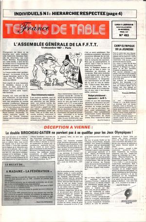 1988 01 453 FRANCE TENNIS DE TABLE