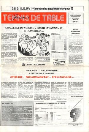 1988 01 454 FRANCE TENNIS DE TABLE