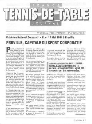 1991 05 535 FRANCE TENNIS DE TABLE JOURNAL