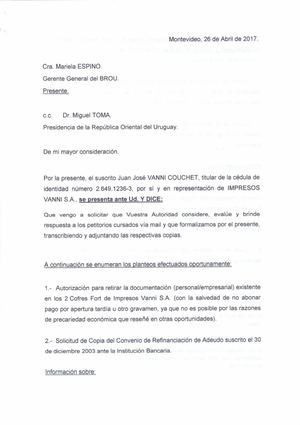 Gestiones Brou 2017 en copia Dr. Miguel Toma Secretario de Presidencia de la República