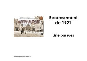 Munster - Recensement 1921 (Par Rues)