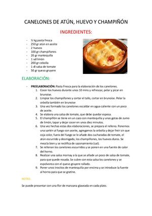 Canelones De Atún, Huevos Duros, Y Champiñones