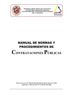 Manual de Normas y Procedimientos de Contrataciones Públicas de la Contraloría del Municipio Eulalia Buroz