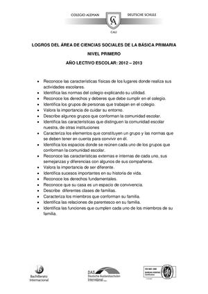 Logros Ciencias Sociales Primaria