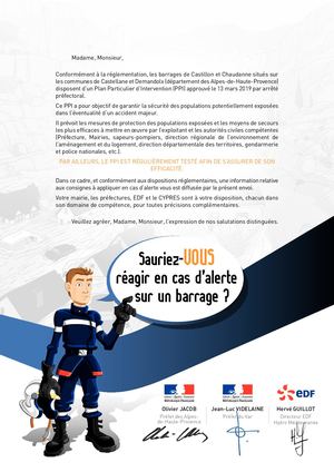 Campagne d'information sur les risques liées aux barrages de Castillon et Chaudanne