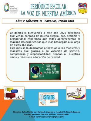 Periódico Escolar Mes De Enero 2020