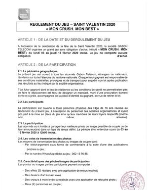 Gabon Telecom Reglement Jeu Saint Valentin 14 Fev 2020 31012020
