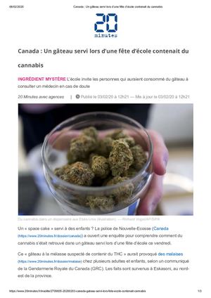 Canada Un Gâteau Servi Lors D’une Fête D’école Contenait Du Cannabis