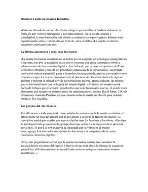 Resumen Cuarta Revolución Industrial