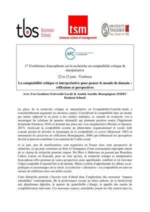 Appel à Communication Conférence Compta Critique Et Interprétative