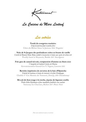 Menu K Restaurant - Sofitel Moorea